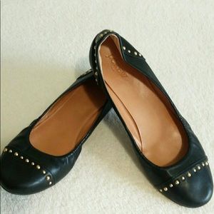 J Crew Ballet Flats with Black and Gold Studs